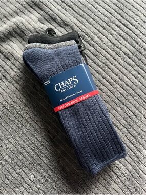 Chaps Blue - Black - Grey Performance Casual Ribbed Crew Socks | NWT